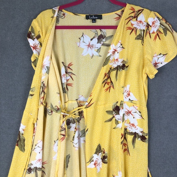 Lulus Heart Of Marigold Yellow Tropical Print Wrap Maxi Dress V Neck Costal - Picture 8 of 10